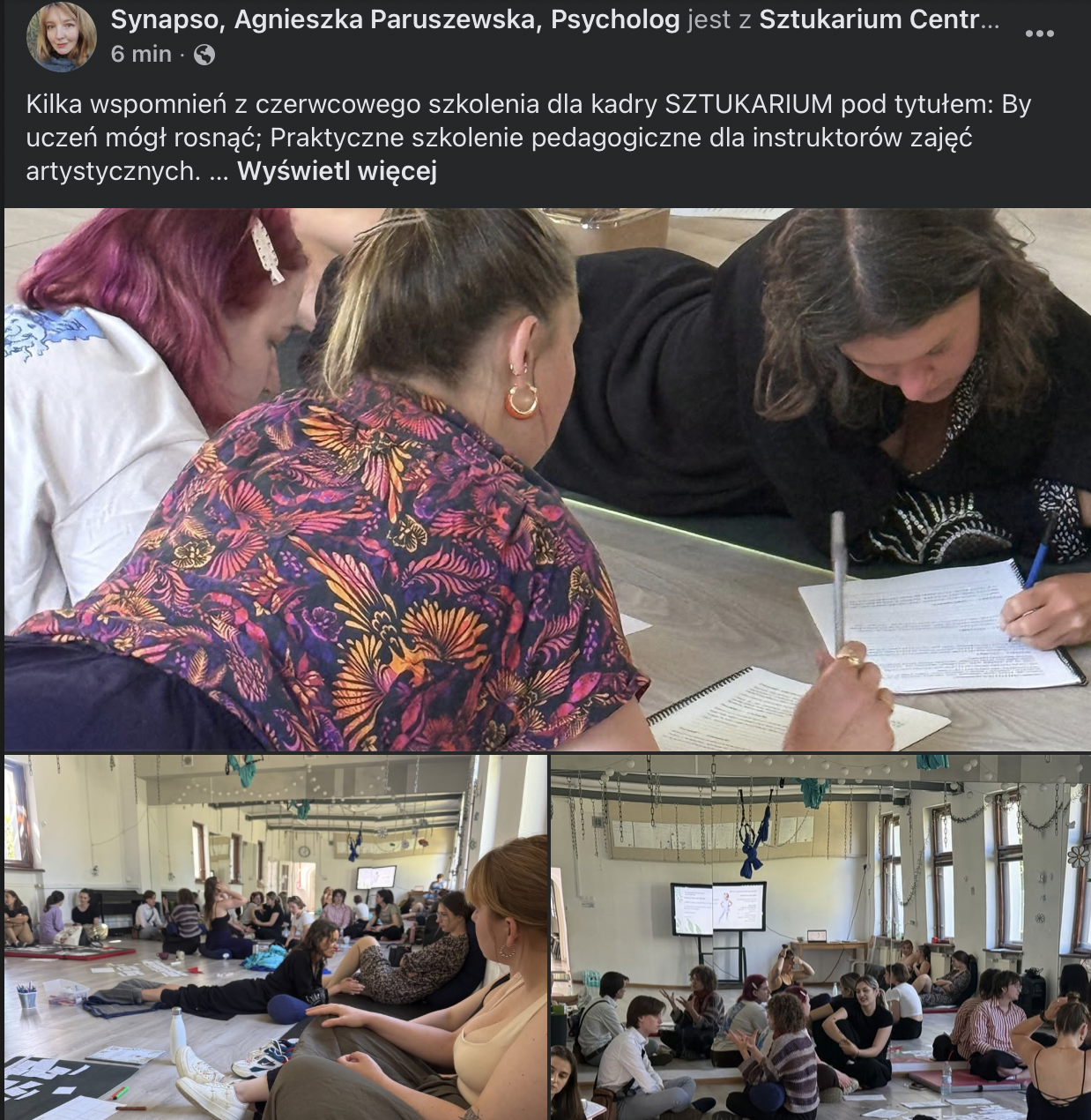 Post o ostatnim szkoleniu dla szkół na Facebooku